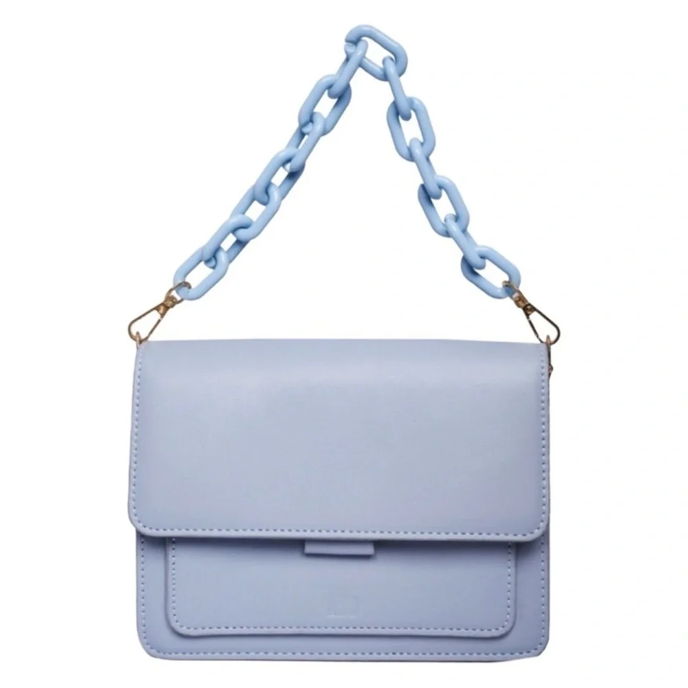 Pastel Blue Chunky Chain Shoulder Bag Mini Clutch Purse OS
